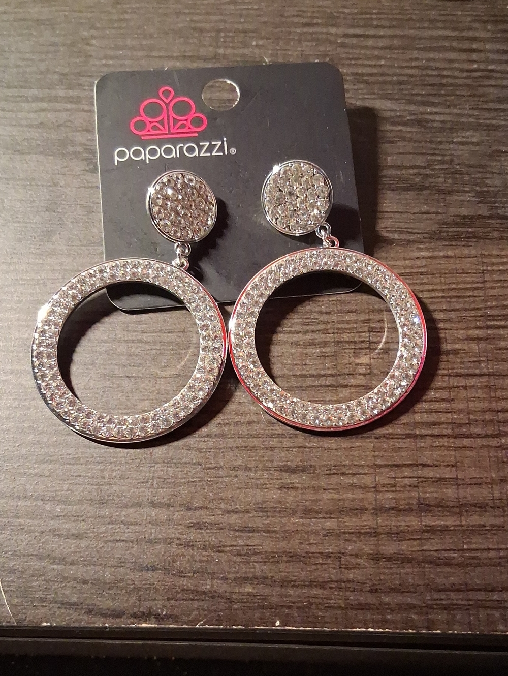 Paparazzi Silver Crystal Circle Drop Earrings